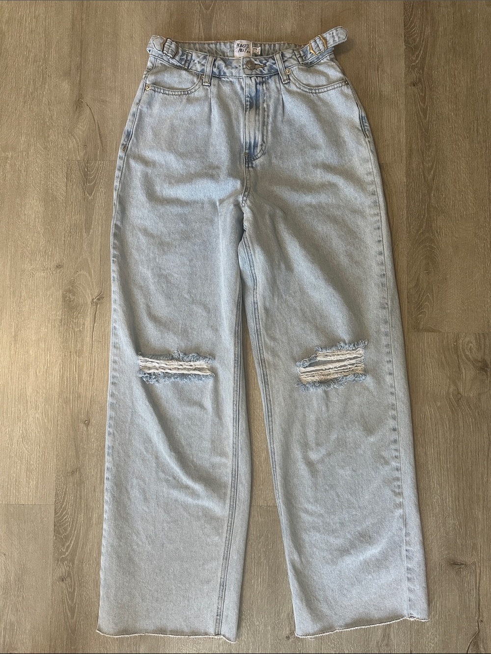 Princess Polly Denim Light Wash Distressed Wide Leg High Rise Jeans Size 2